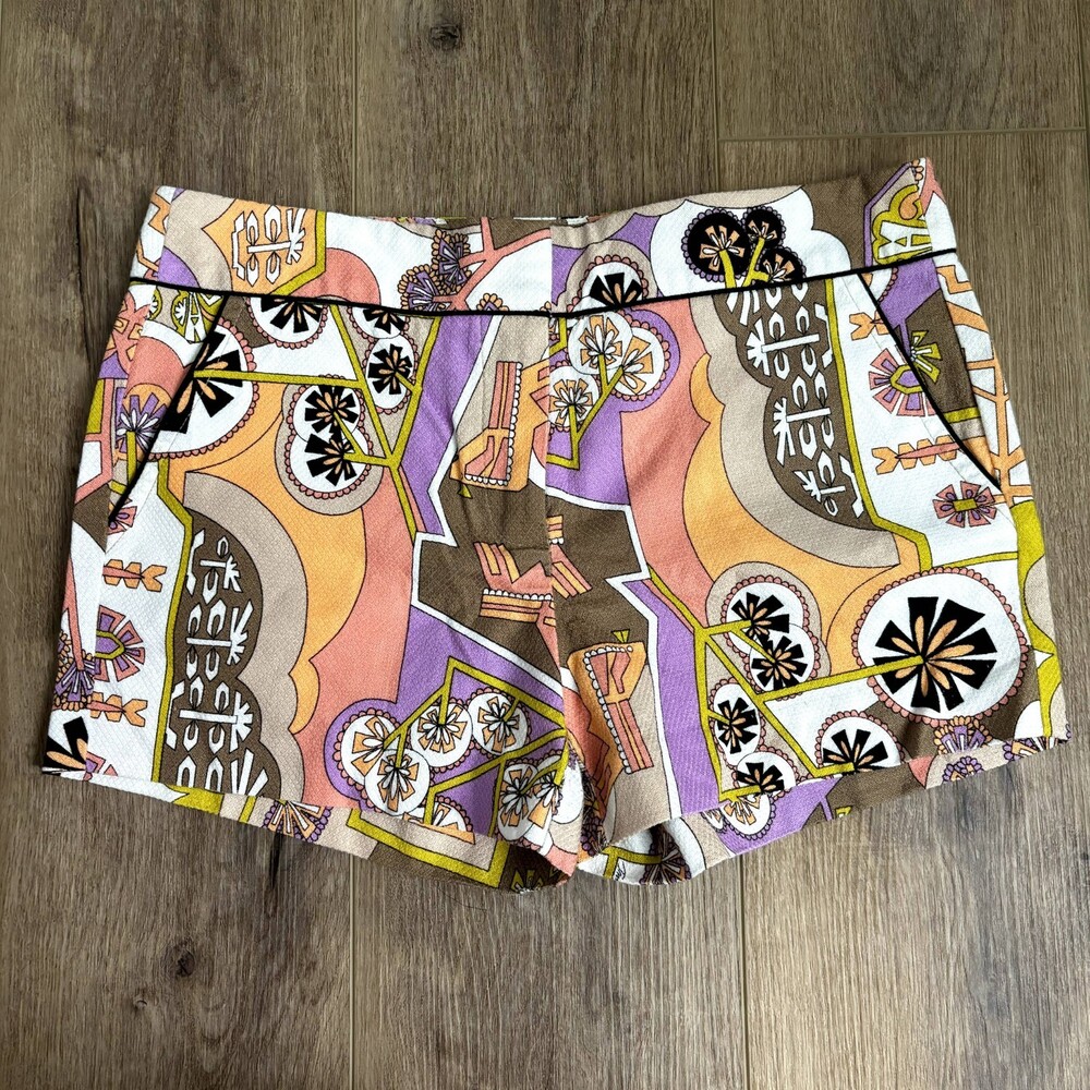 Trina Turk Delano Shorts Women 4 Colorful Geometric Floral 70s Boho Retro Hippie